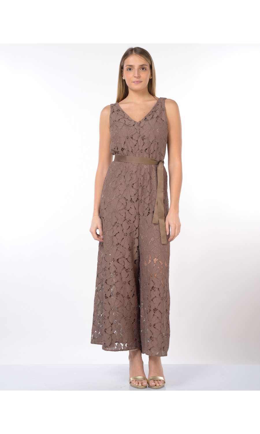 tuta Pantalone da donna Emme By Marella senza maniche effetto pizzo marrone